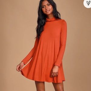 424 - LULU’s Sway Girl Orange Turtleneck Dress